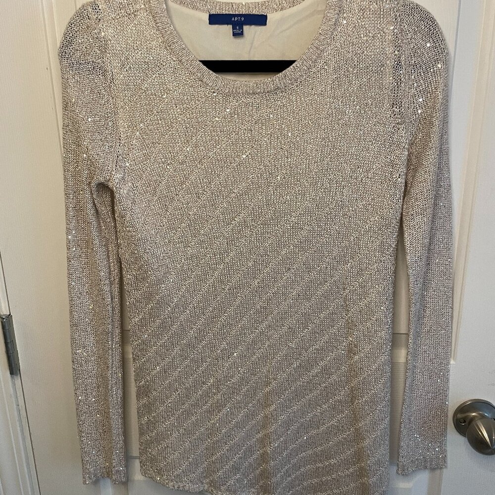 Apt 9 Sequin Tunic Sweater Layered Asymmetrical Beige size S